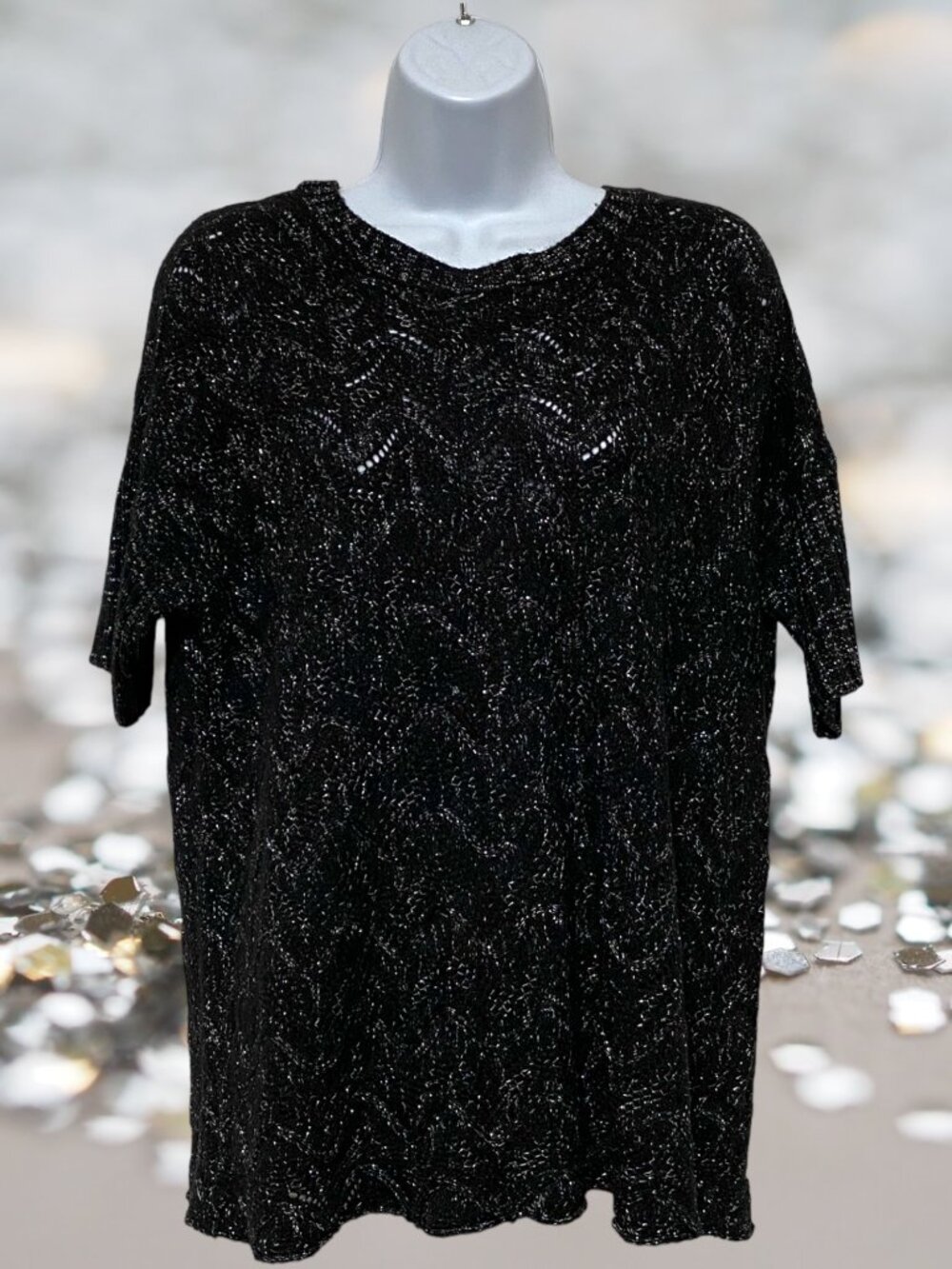 Metaphor-Women's Small Pullover Sweater Silver And Black Multi Color Design